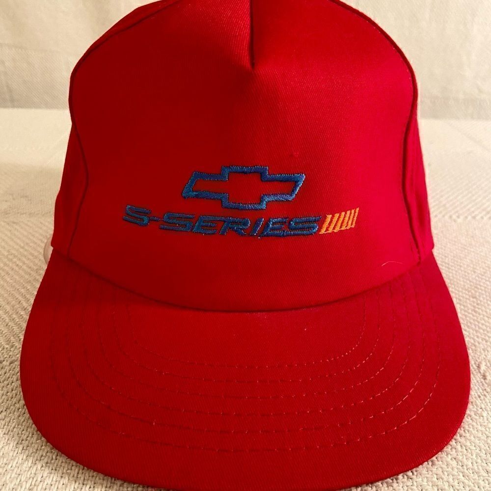 VINTAGE 80s S Series Chevrolet Snapback Hat P Cap Red Neon Embroidered Logo EUC.
